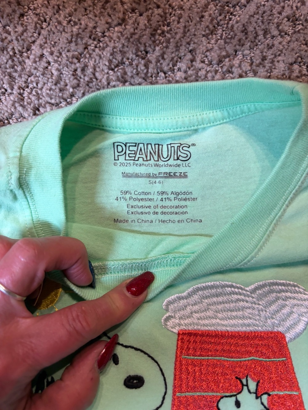 Peanuts Mint Green Snoopy & Woodstock Short Sleeve Tee - Picture 5 of 5